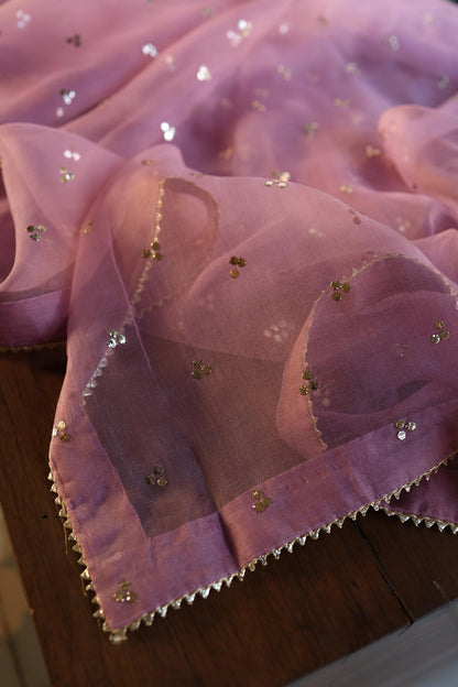 Pink Shade Chanderi Silk Mukaish Badla Unstitched Fabric