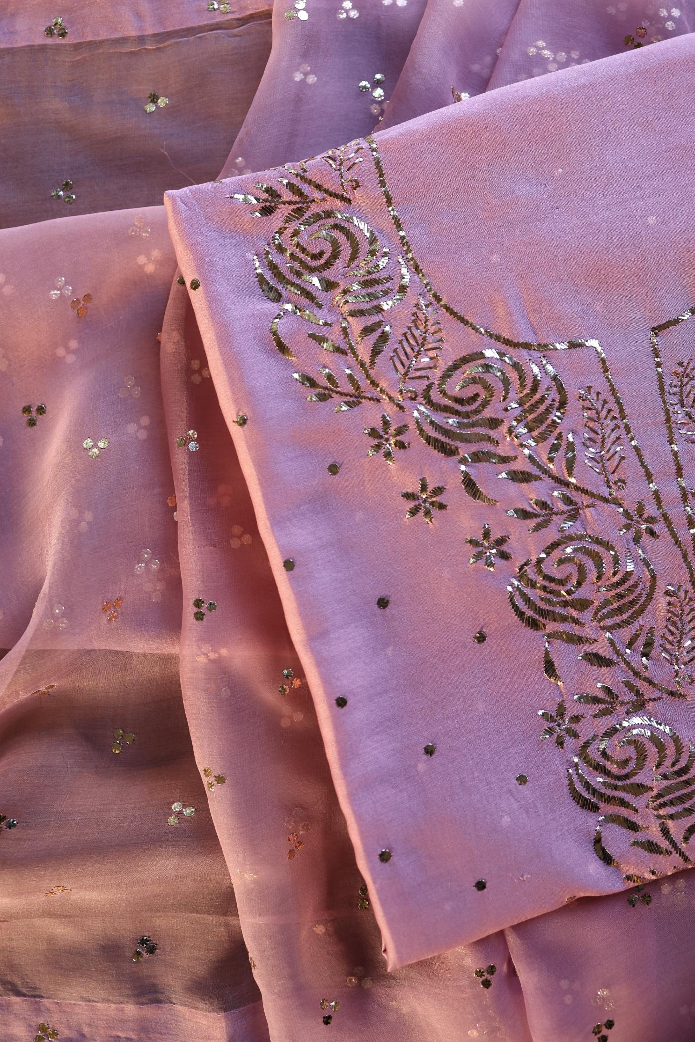 Pink Shade Chanderi Silk Mukaish Badla Unstitched Fabric