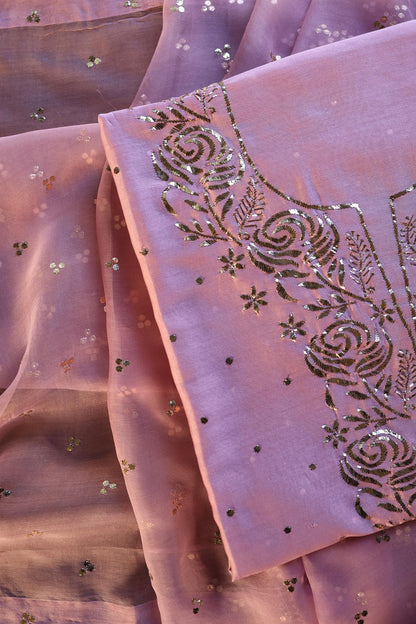 Pink Shade Chanderi Silk Mukaish Badla Unstitched Fabric