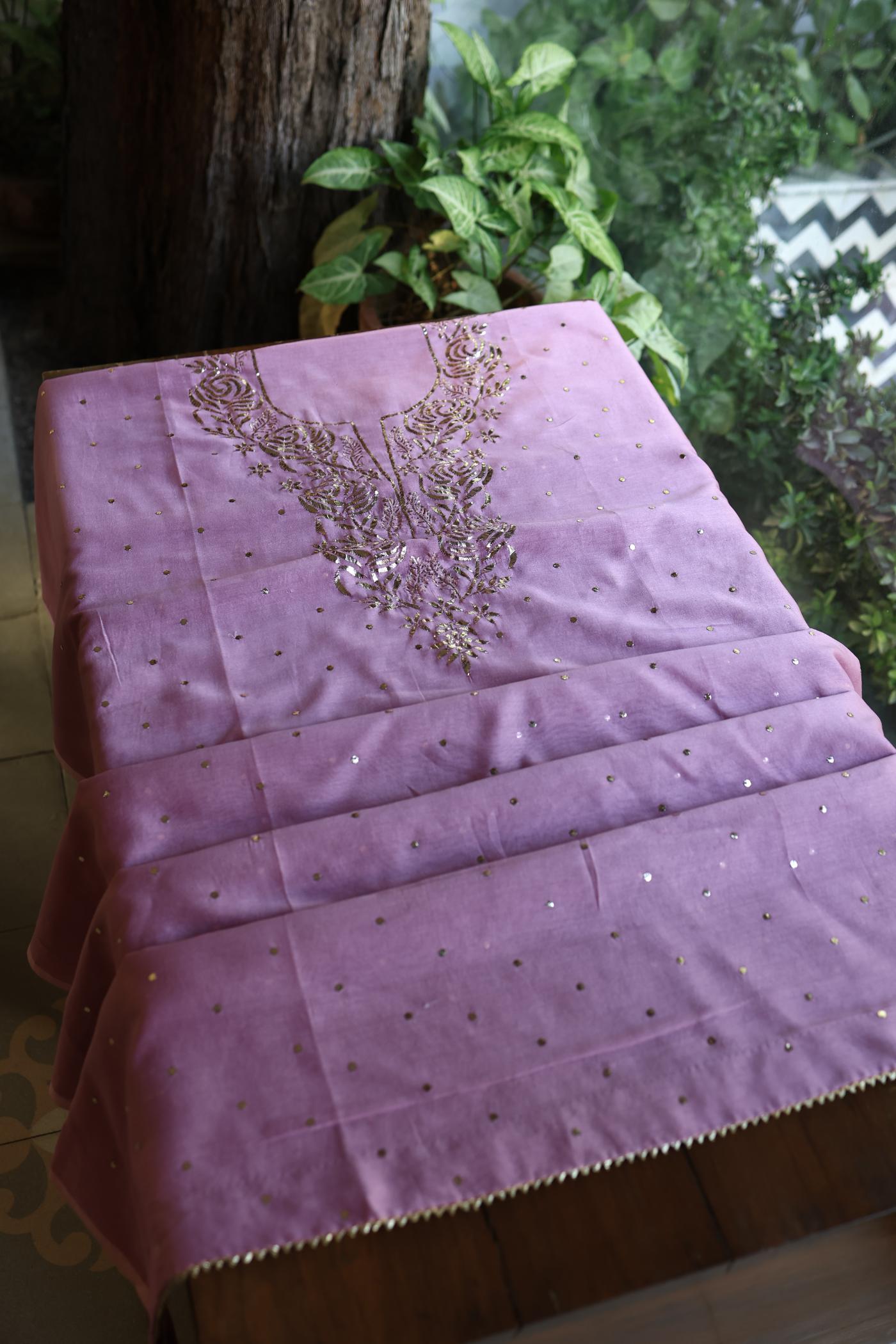 Pink Shade Chanderi Silk Mukaish Badla Unstitched Fabric