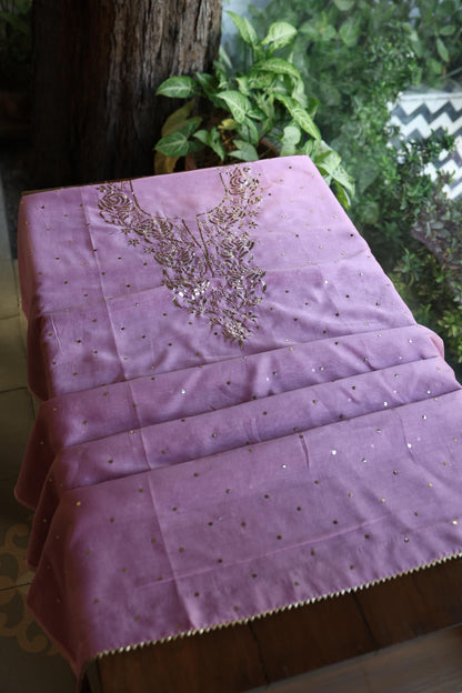 Pink Shade Chanderi Silk Mukaish Badla Unstitched Fabric