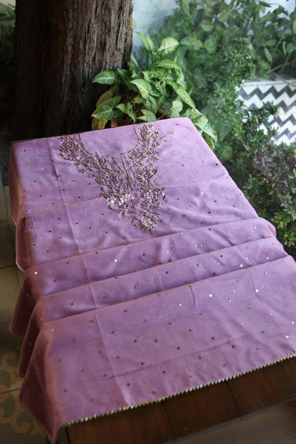 Pink Shade Chanderi Silk Mukaish Badla Unstitched Fabric