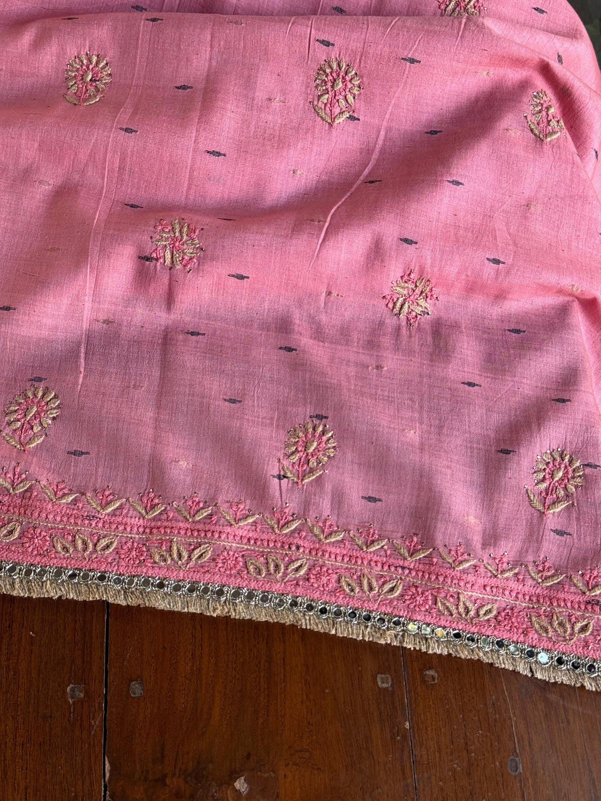 Pink Shade Jamdani X Chikankari Unstitched Fabric