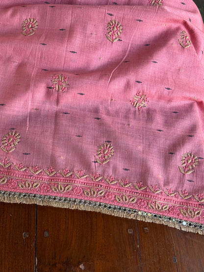 Pink Shade Jamdani X Chikankari Unstitched Fabric