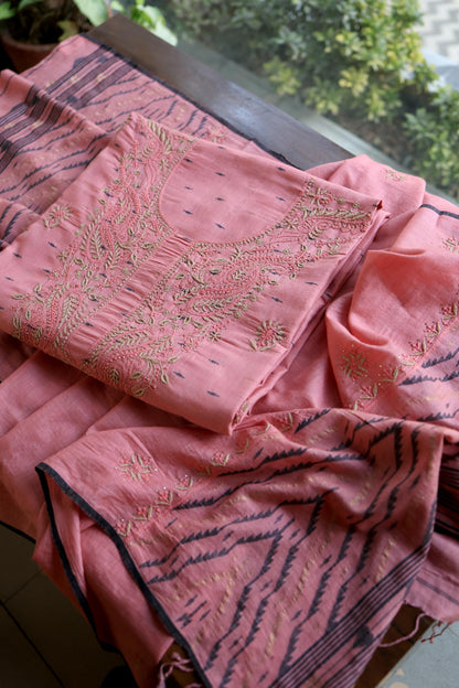 Pink Shade Jamdani X Chikankari Unstitched Fabric