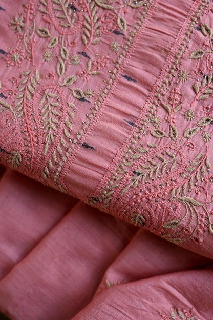 Pink Shade Jamdani X Chikankari Unstitched Fabric