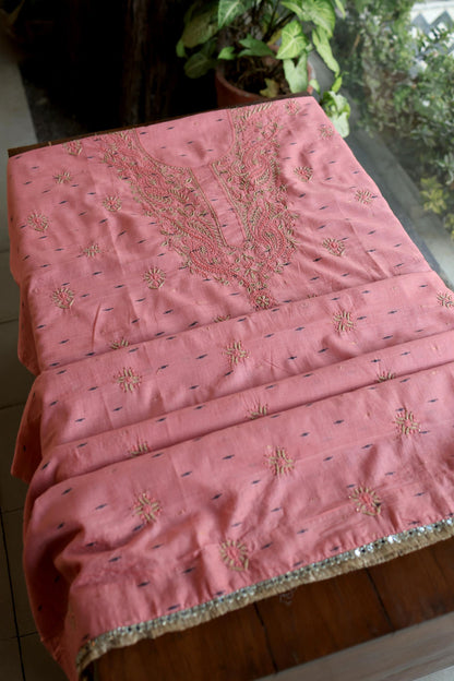 Pink Shade Jamdani X Chikankari Unstitched Fabric