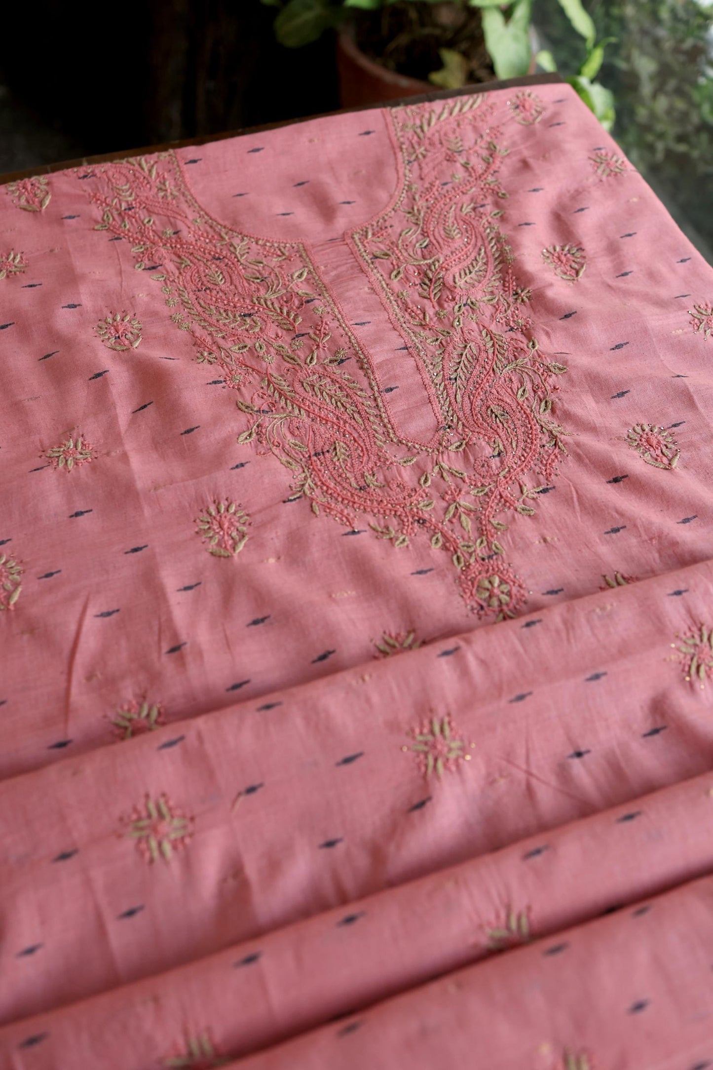 Pink Shade Jamdani X Chikankari Unstitched Fabric