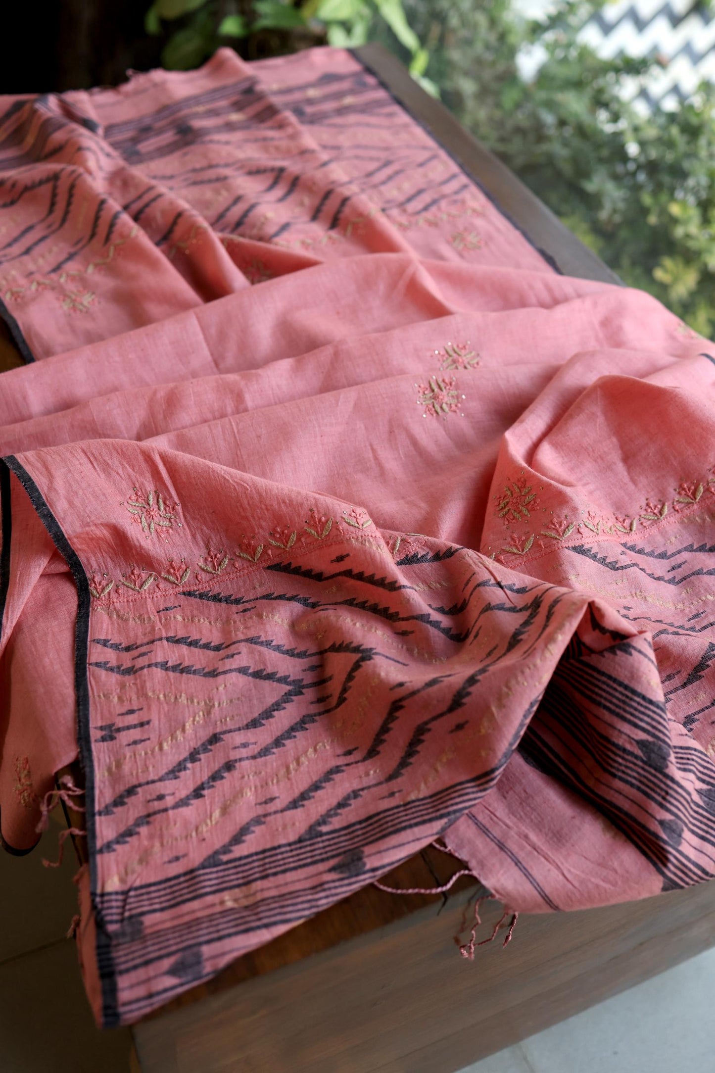 Pink Shade Jamdani X Chikankari Unstitched Fabric