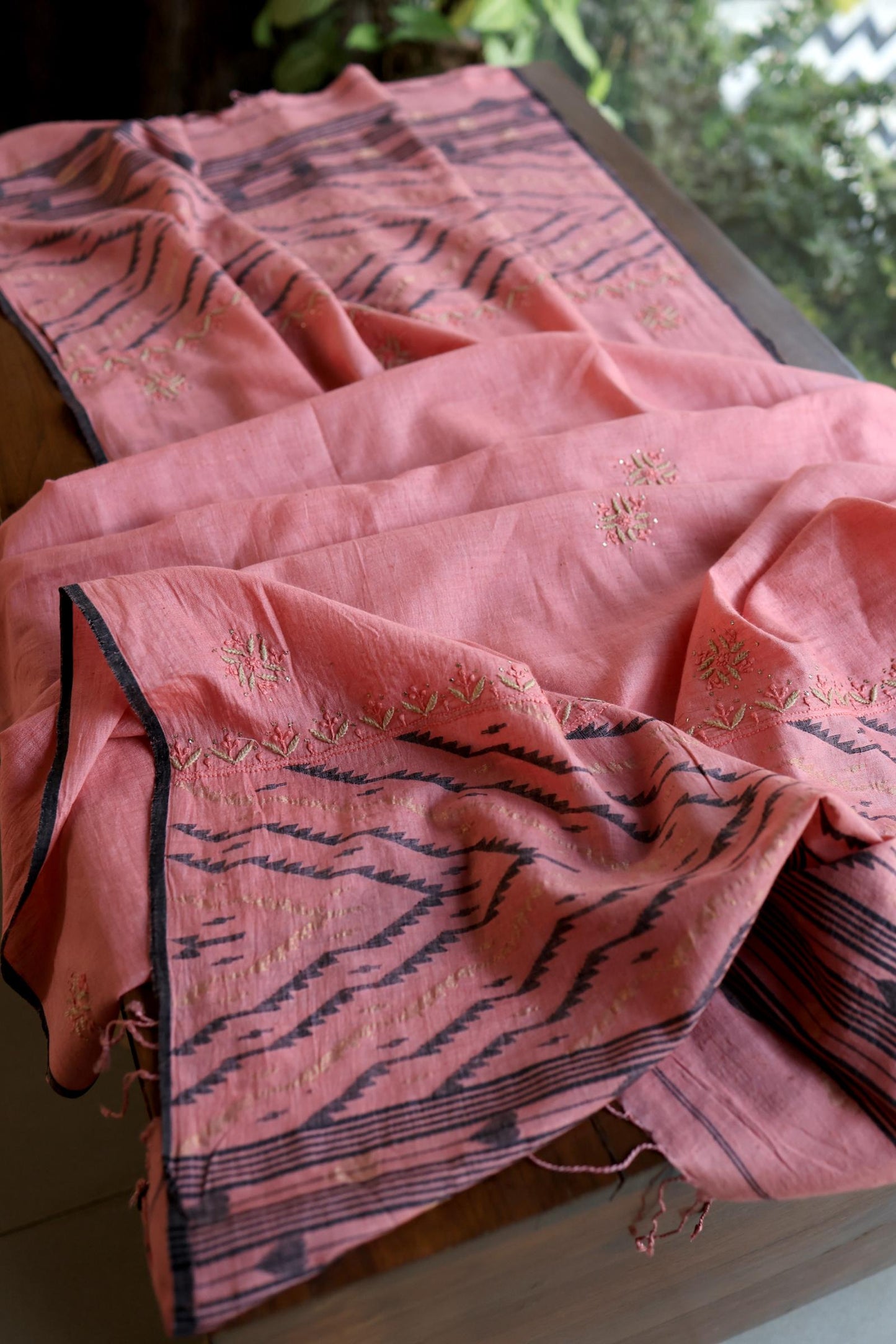 Pink Shade Jamdani X Chikankari Unstitched Fabric