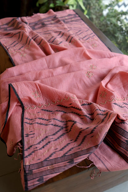 Pink Shade Jamdani X Chikankari Unstitched Fabric