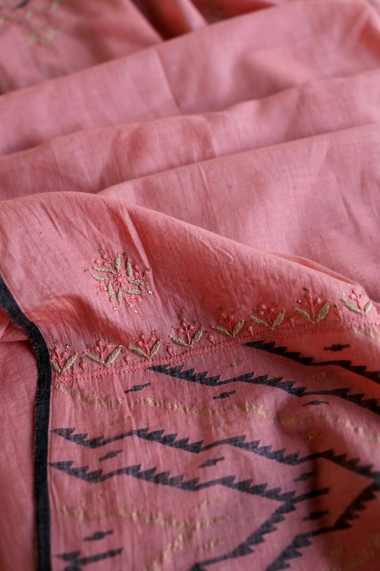 Pink Shade Jamdani X Chikankari Unstitched Fabric