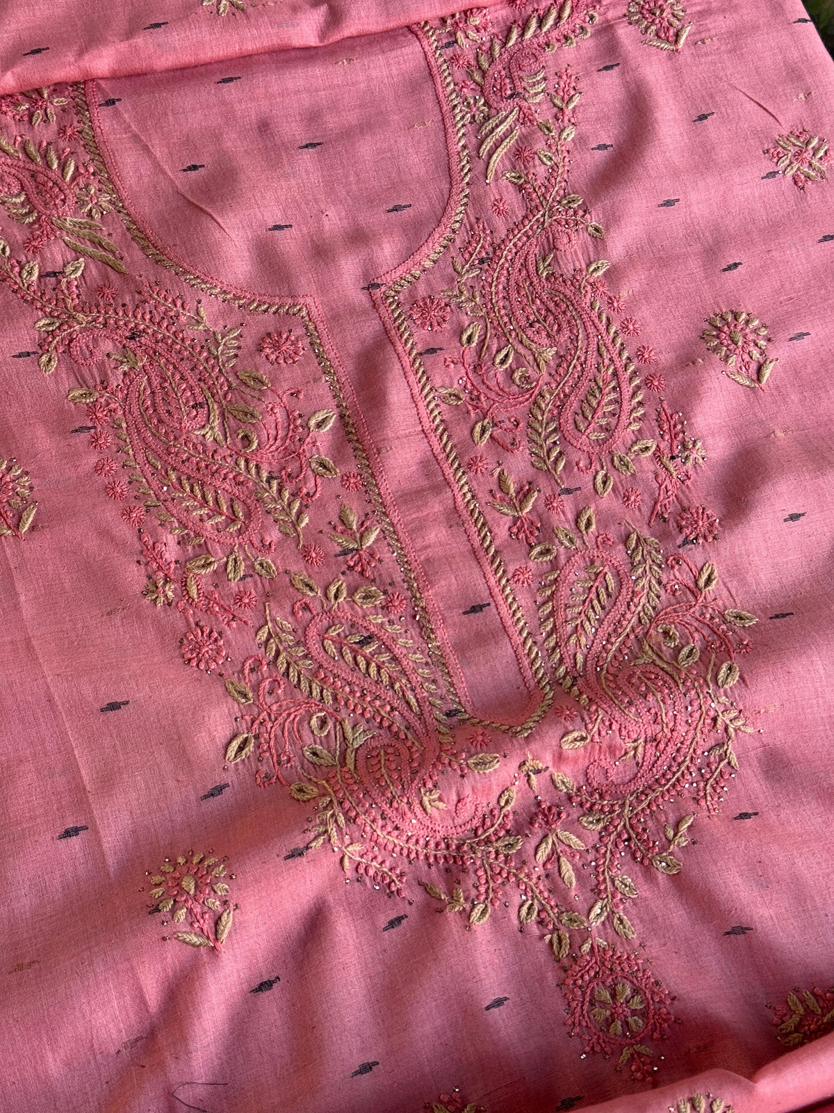 Pink Shade Jamdani X Chikankari Unstitched Fabric