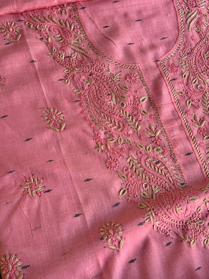 Pink Shade Jamdani X Chikankari Unstitched Fabric