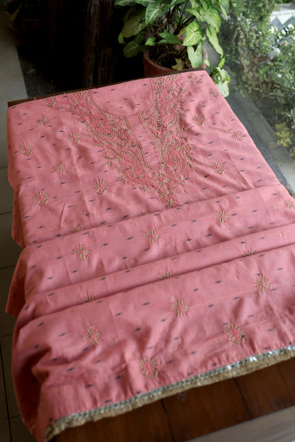 Pink Shade Jamdani X Chikankari Unstitched Fabric