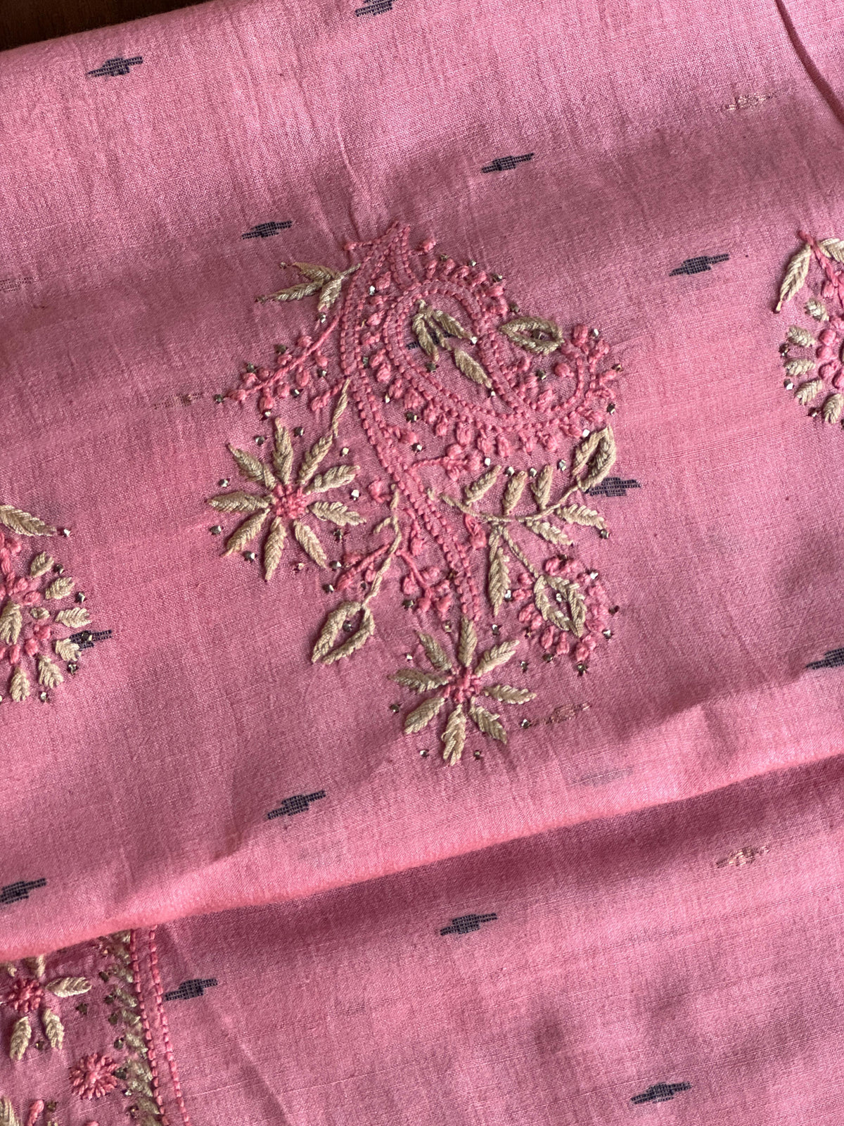 Pink Shade Jamdani X Chikankari Unstitched Fabric