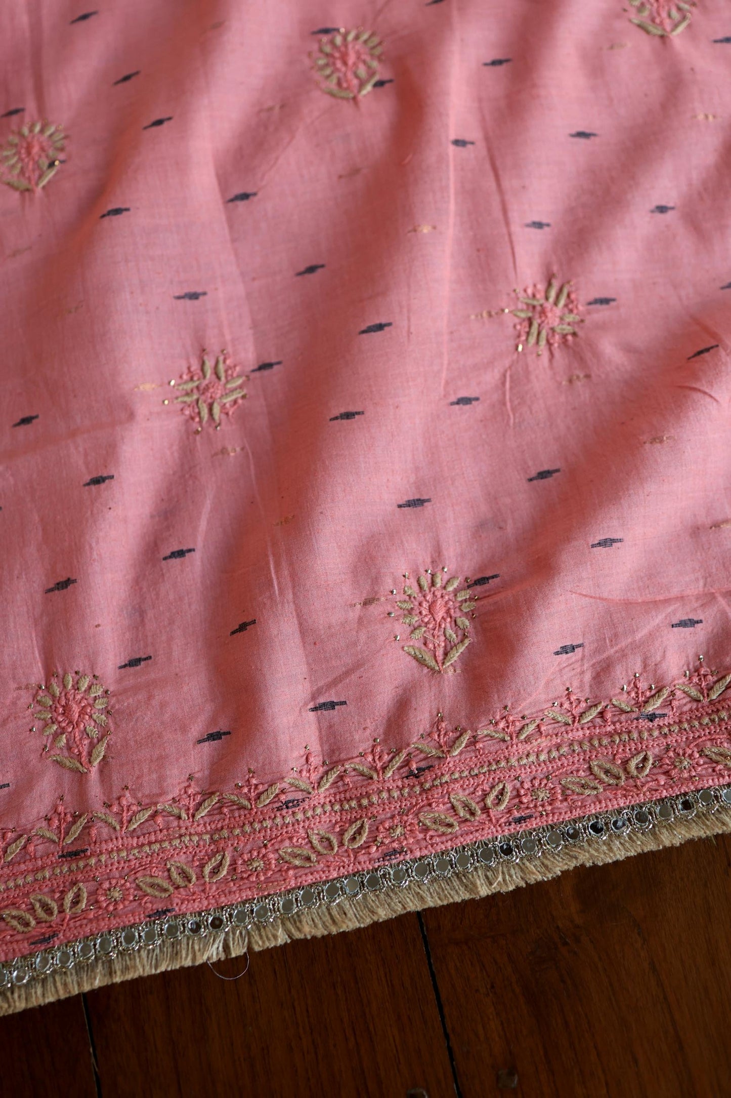 Pink Shade Jamdani X Chikankari Unstitched Fabric