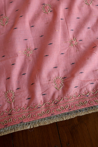 Pink Shade Jamdani X Chikankari Unstitched Fabric