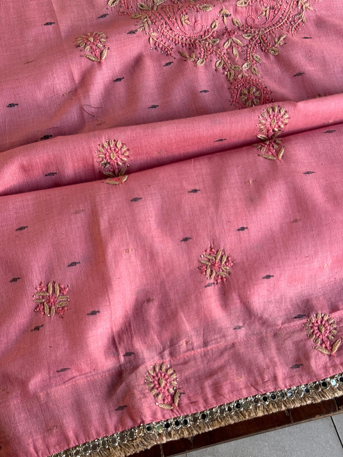 Pink Shade Jamdani X Chikankari Unstitched Fabric