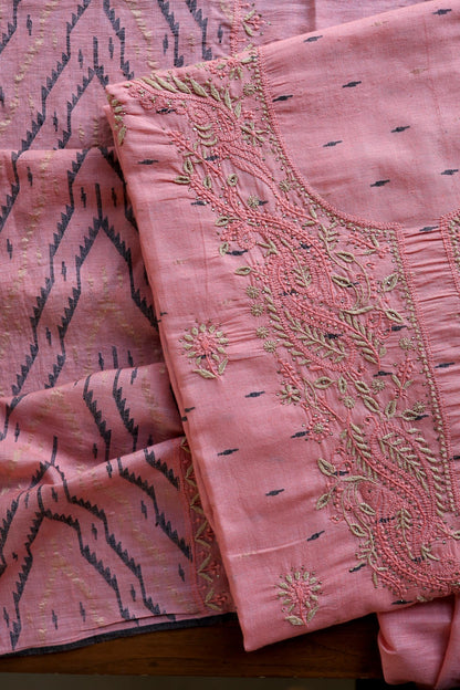 Pink Shade Jamdani X Chikankari Unstitched Fabric