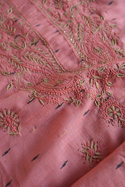 Pink Shade Jamdani X Chikankari Unstitched Fabric