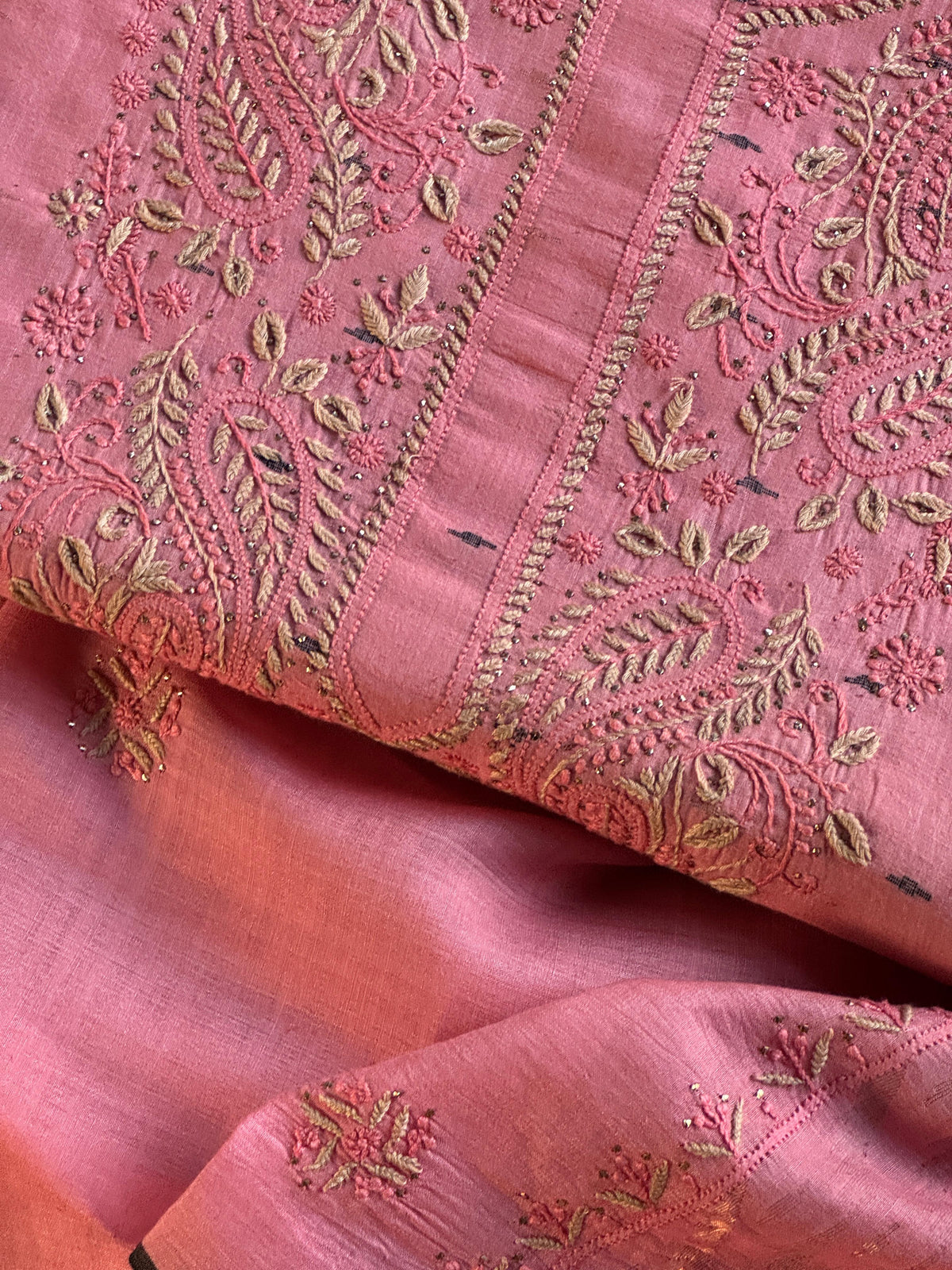 Pink Shade Jamdani X Chikankari Unstitched Fabric