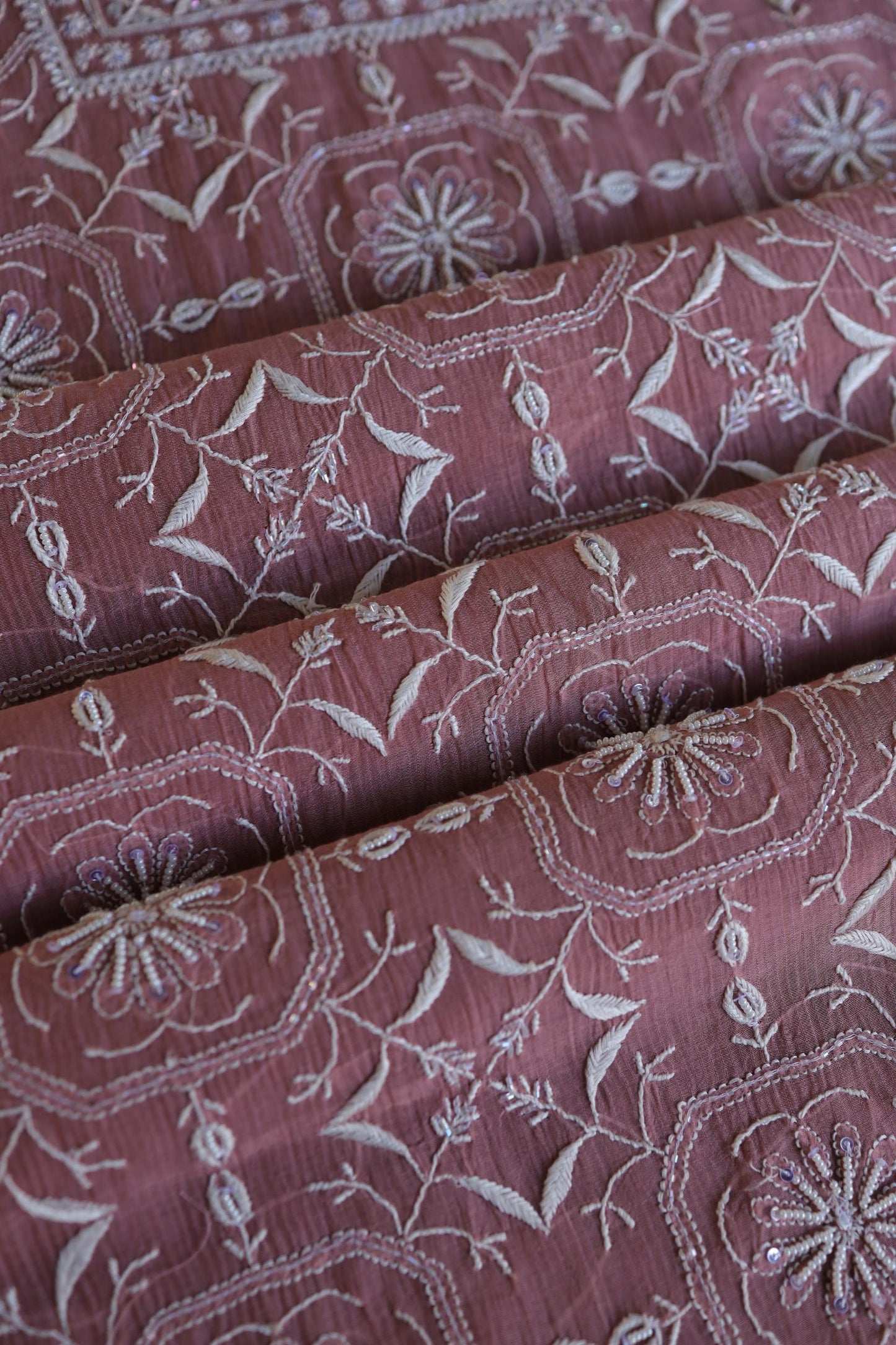 Pink Shade Mal Chanderi Silk Chikankari Unstitched Fabric