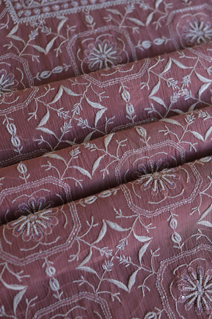 Pink Shade Mal Chanderi Silk Chikankari Unstitched Fabric