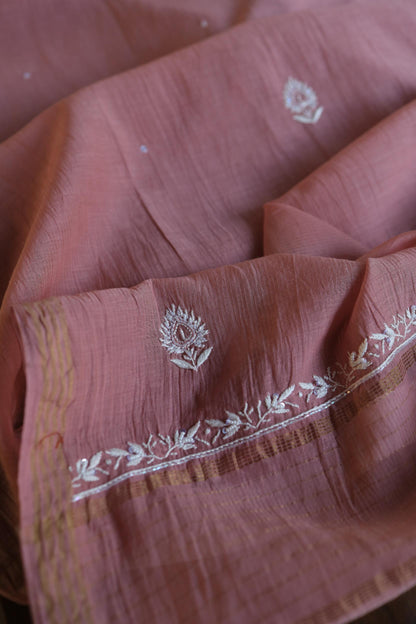 Pink Shade Mal Chanderi Silk Chikankari Unstitched Fabric