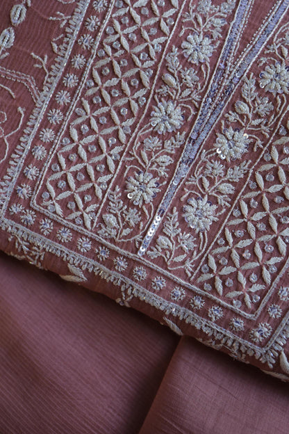 Pink Shade Mal Chanderi Silk Chikankari Unstitched Fabric