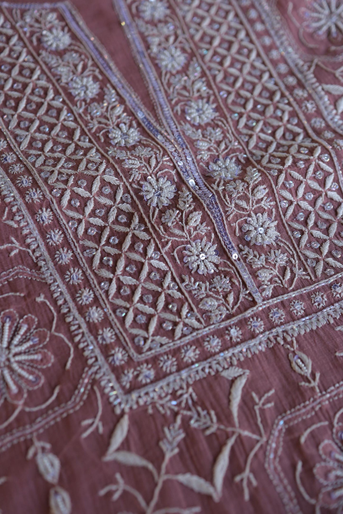 Pink Shade Mal Chanderi Silk Chikankari Unstitched Fabric
