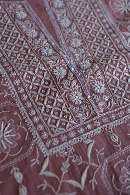 Pink Shade Mal Chanderi Silk Chikankari Unstitched Fabric