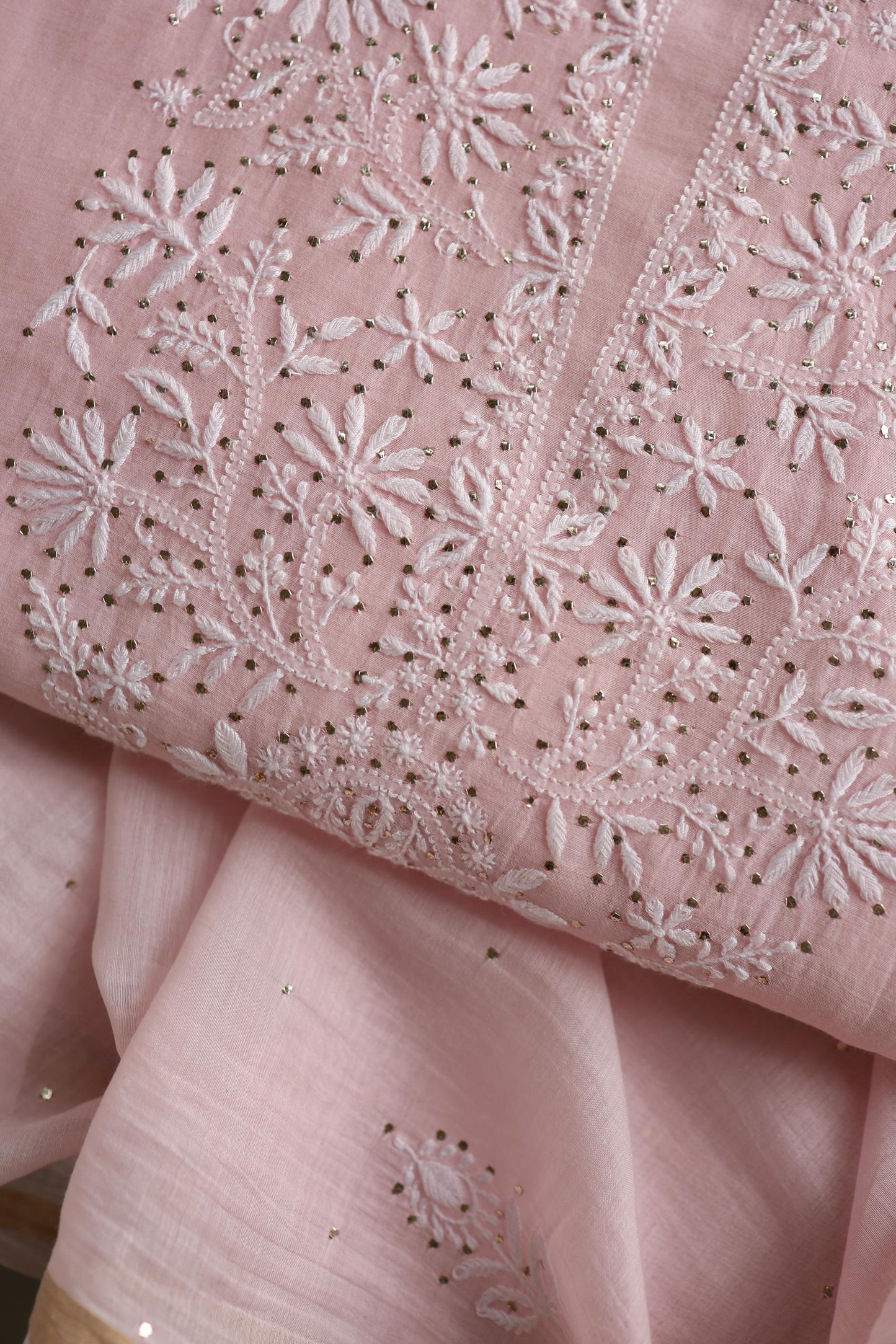 Pink Shade Mal Cotton Fine Chikankari Unstitched Fabric