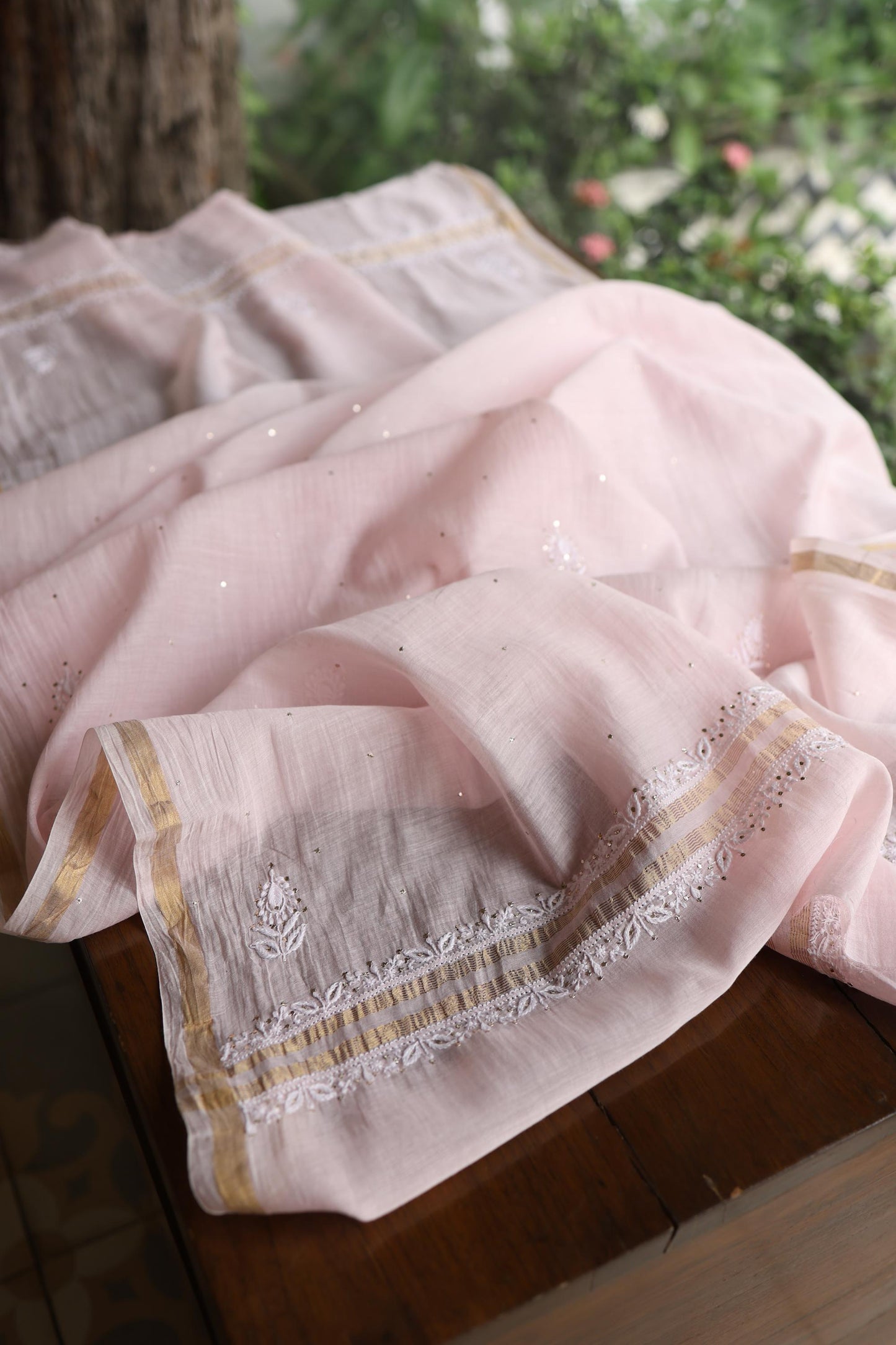 Pink Shade Mal Cotton Fine Chikankari Unstitched Fabric