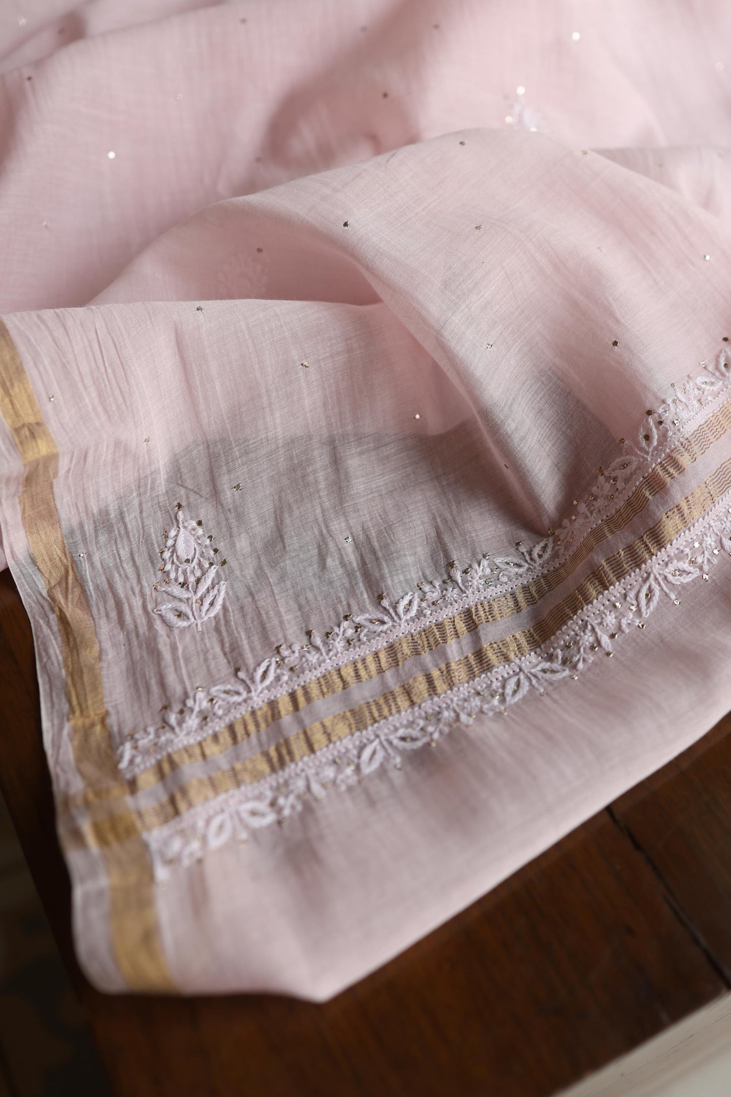 Pink Shade Mal Cotton Fine Chikankari Unstitched Fabric