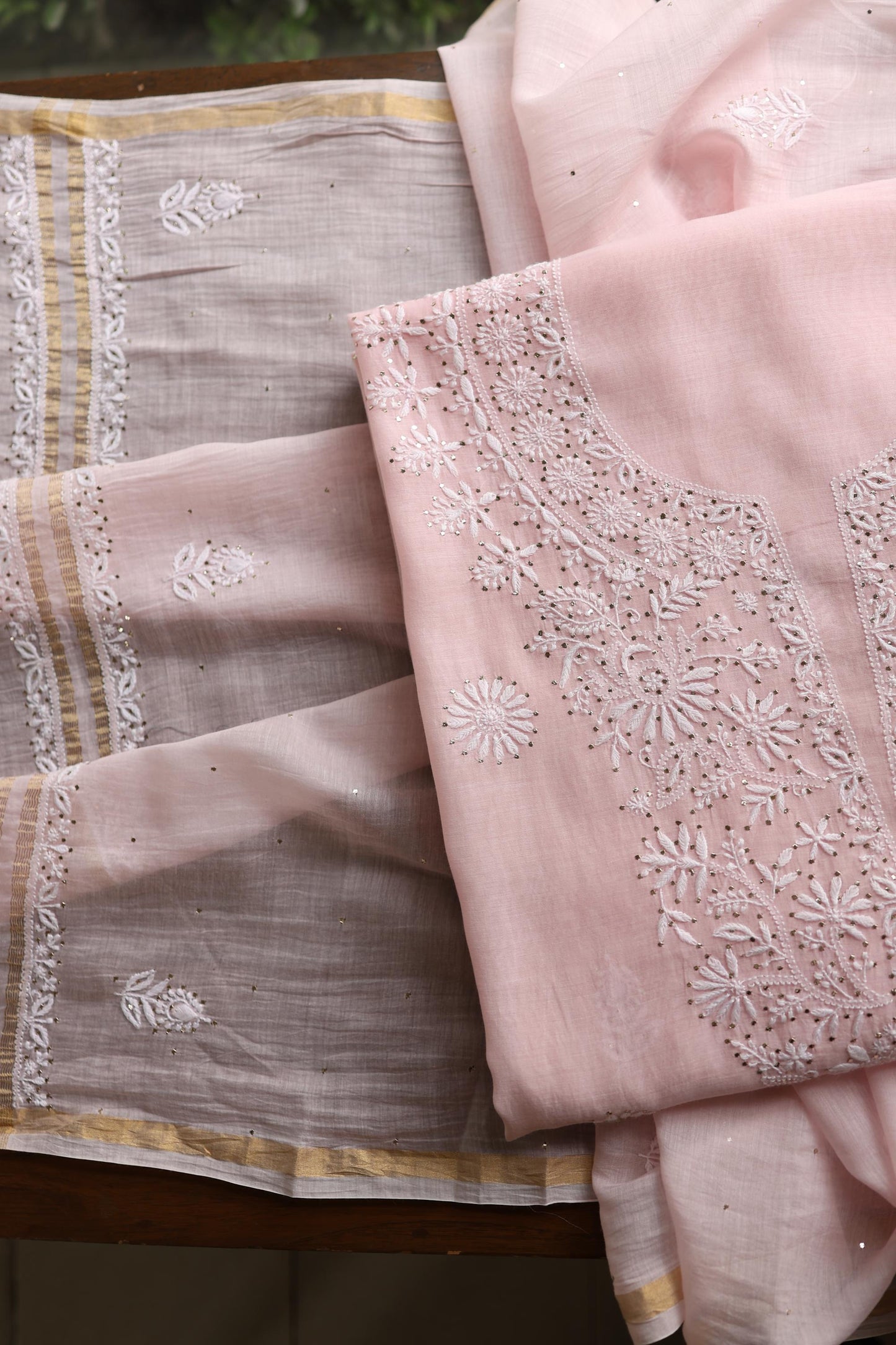 Pink Shade Mal Cotton Fine Chikankari Unstitched Fabric
