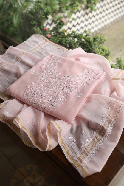 Pink Shade Mal Cotton Fine Chikankari Unstitched Fabric