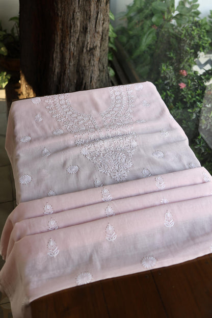 Pink Shade Mal Cotton Fine Chikankari Unstitched Fabric
