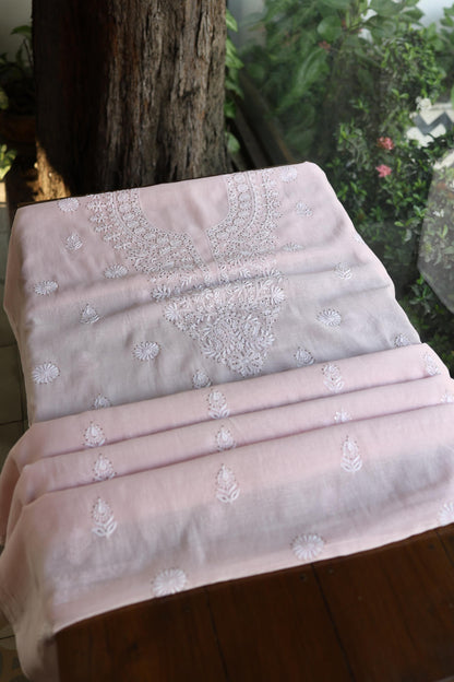 Pink Shade Mal Cotton Fine Chikankari Unstitched Fabric