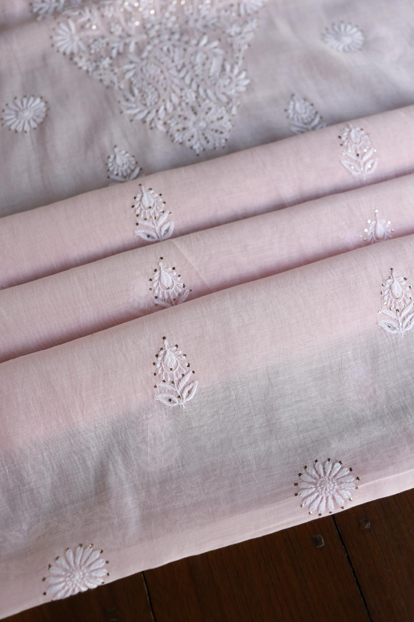 Pink Shade Mal Cotton Fine Chikankari Unstitched Fabric