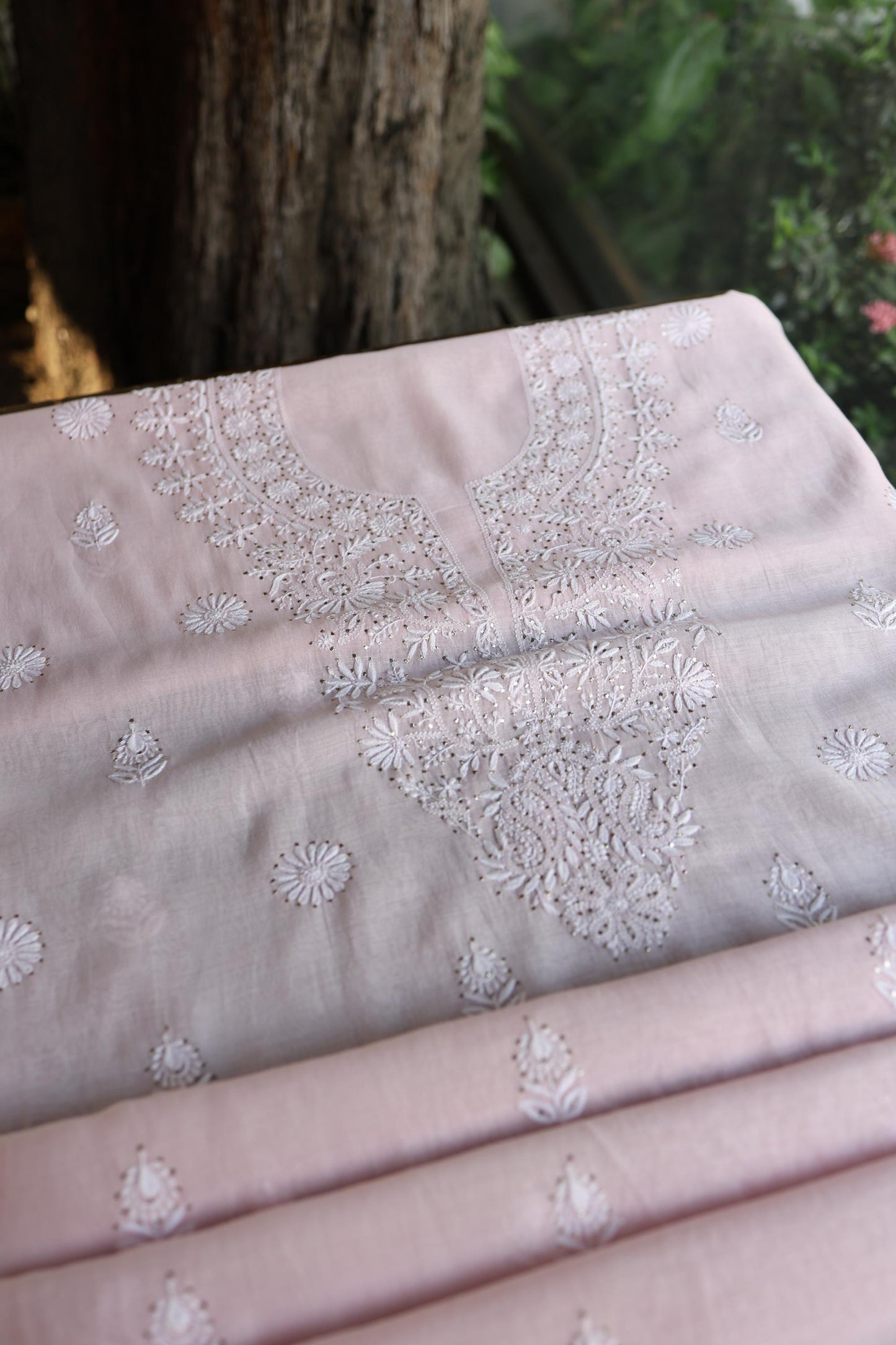 Pink Shade Mal Cotton Fine Chikankari Unstitched Fabric