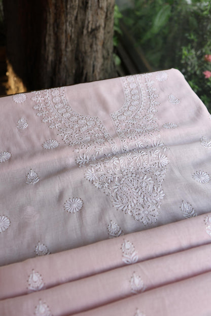 Pink Shade Mal Cotton Fine Chikankari Unstitched Fabric