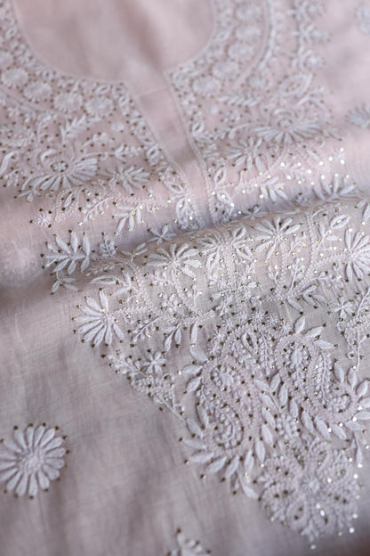Pink Shade Mal Cotton Fine Chikankari Unstitched Fabric