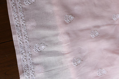Pink Shade Mal Cotton Fine Chikankari Unstitched Fabric