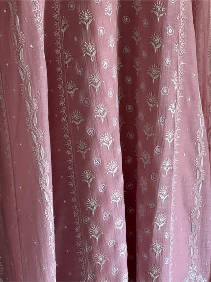 Pink Shade Malmal Pearl Work Chikankari Anarkali