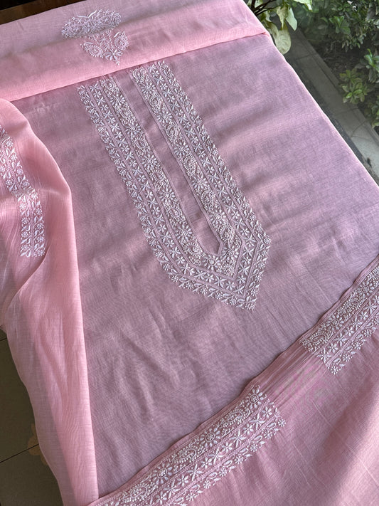 Pink Shade Mulmul Chikankari Unstitched Men's Kurtas Fabric