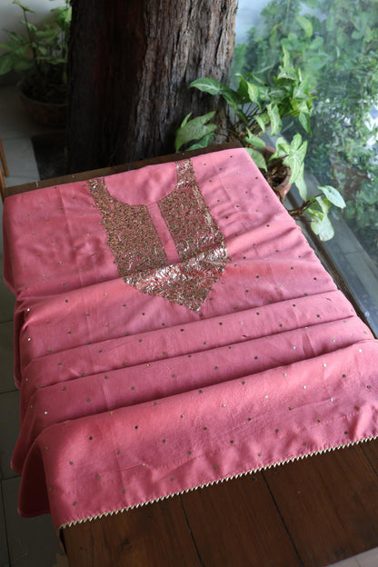 Pink Shade Roheen Tissue Silk Mukaish Badla Fabric