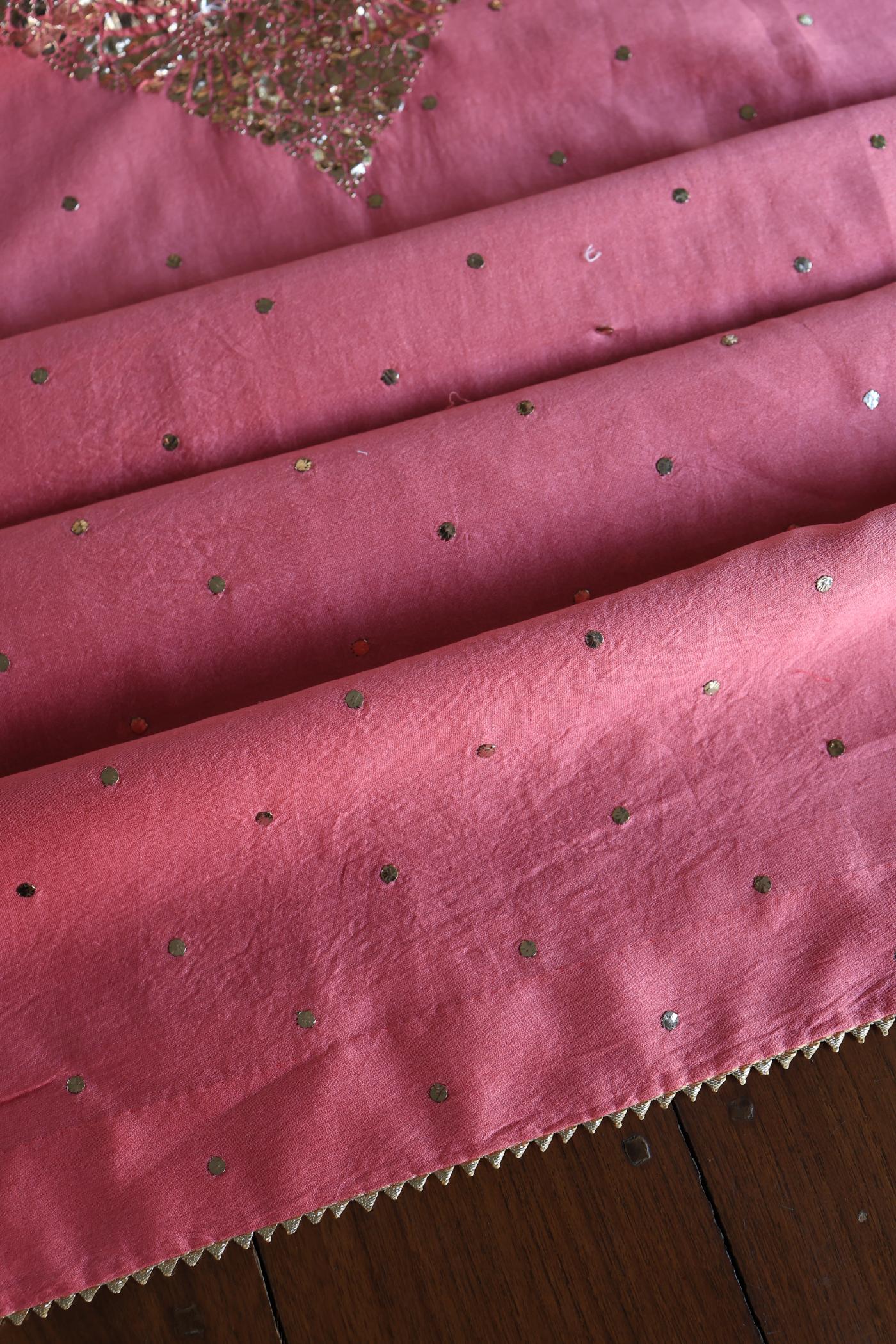 Pink Shade Roheen Tissue Silk Mukaish Badla Fabric