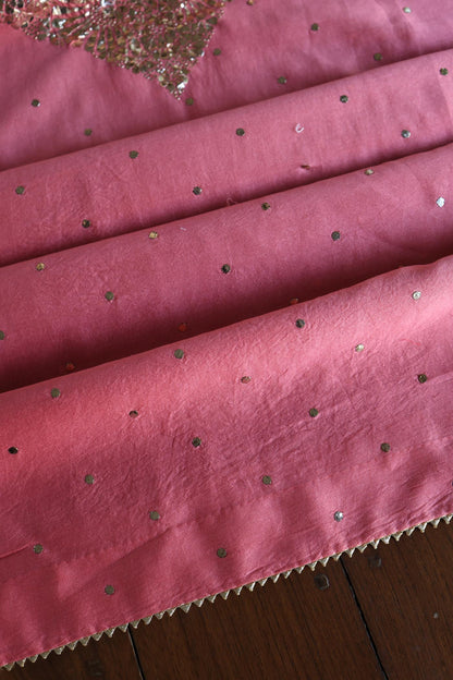 Pink Shade Roheen Tissue Silk Mukaish Badla Fabric