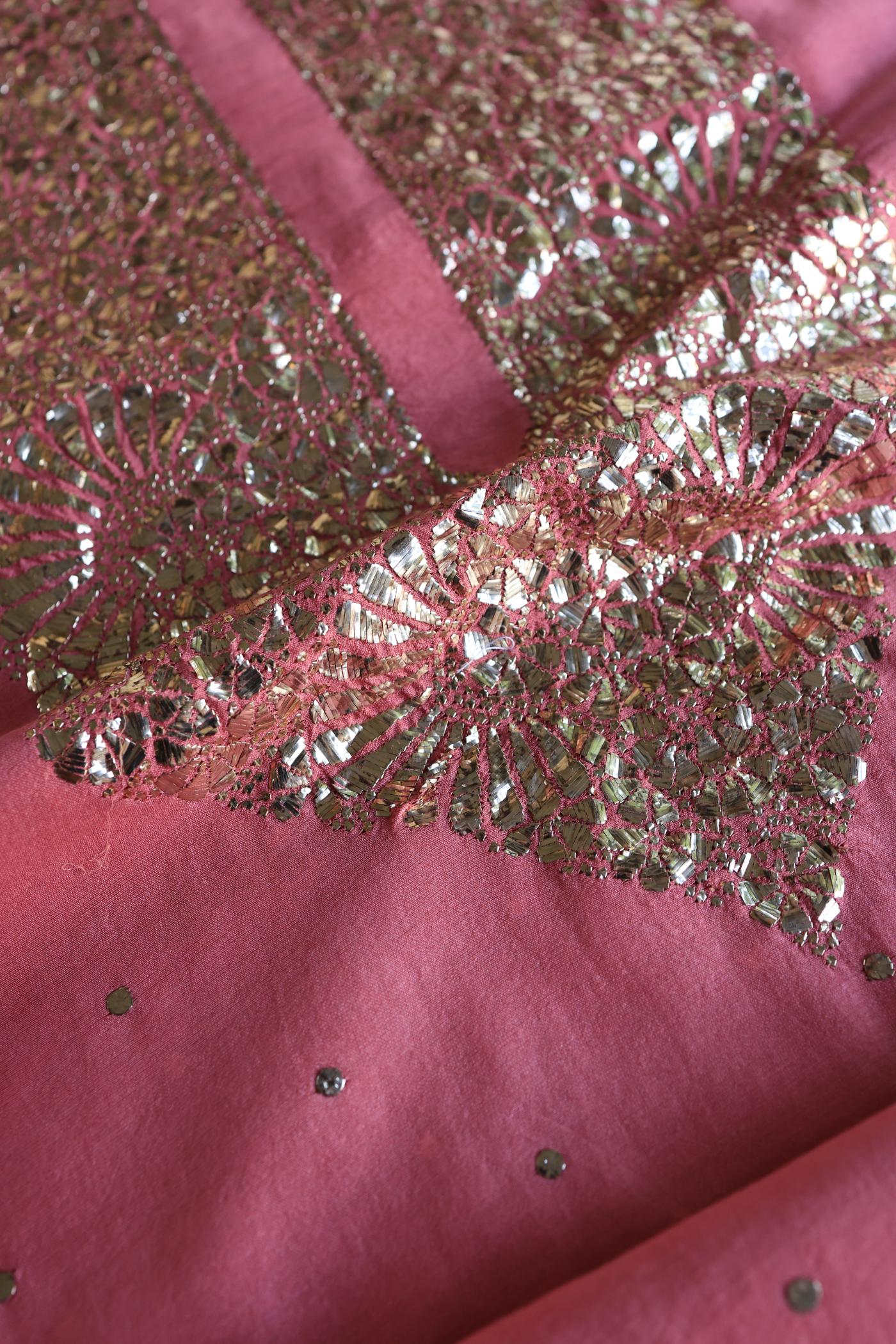 Pink Shade Roheen Tissue Silk Mukaish Badla Fabric